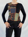 Vintage 90s La Mode Est A Vous Paris Women’s Long Sleeve Graphic Black Top - M
