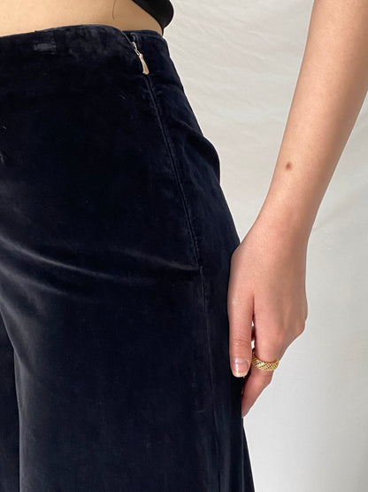 Vintage 90s Princeton for Daniel Jones Dark Navy Velvet Wide Leg Formal Trousers - M