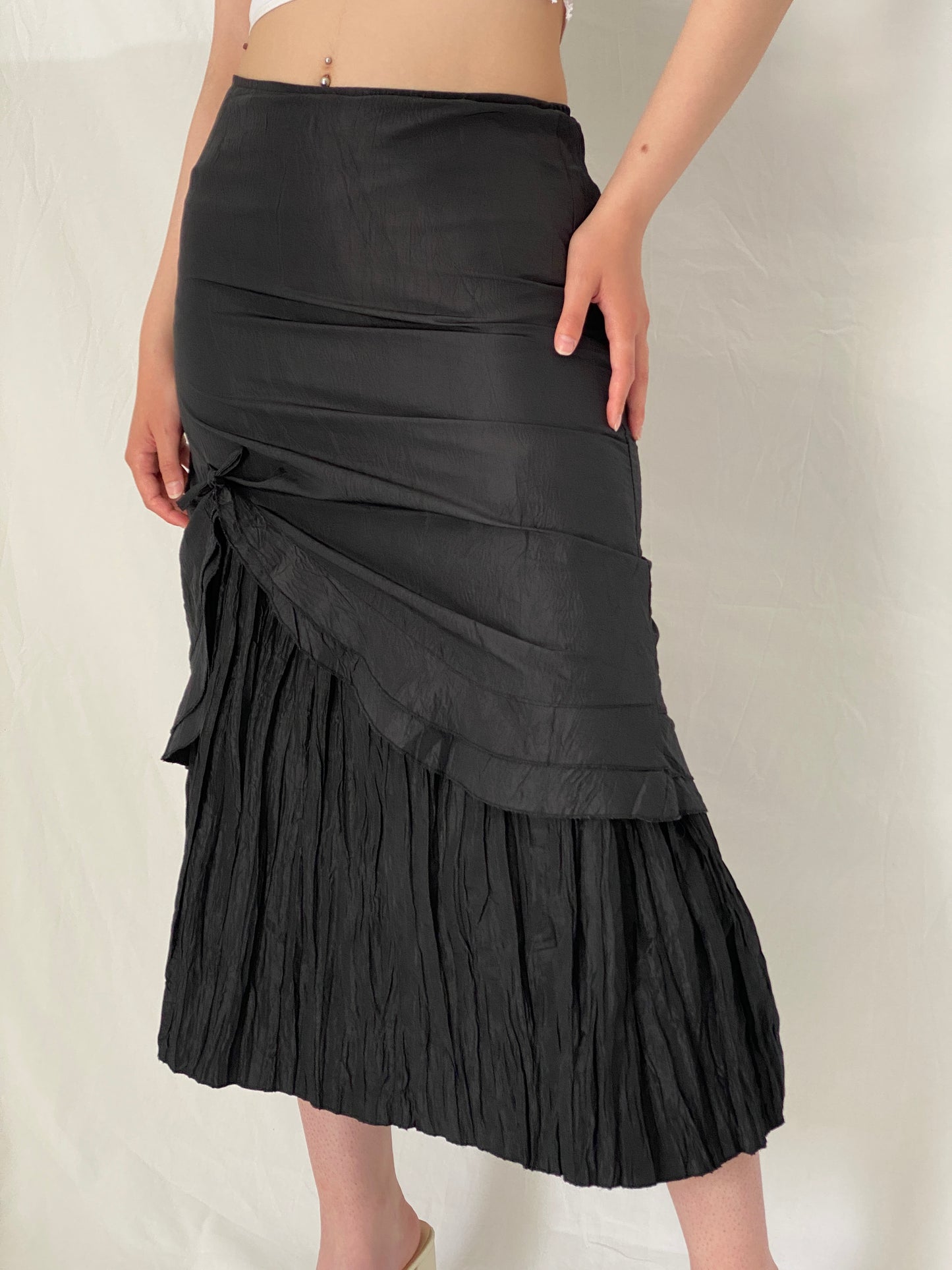 Vintage TANDEM Paris Black Pleated Goth Whimsy Maxi Skirt – M