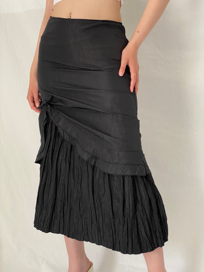 Vintage TANDEM Paris Black Pleated Goth Whimsy Maxi Skirt – M