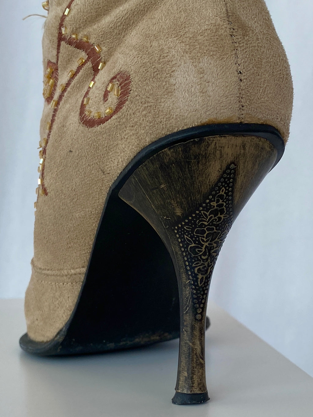 Vintage Milano Camel Suede Western Embellished Heel Boots