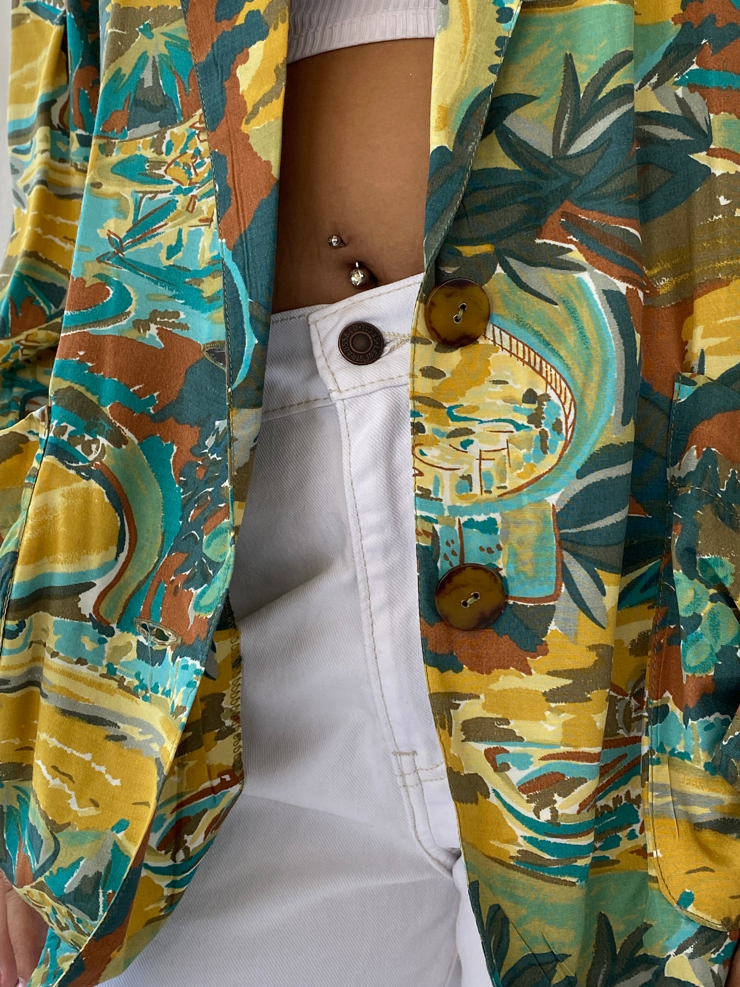 Vintage Handmade Multicolor Afro-Print Green and Yellow Blazer - L