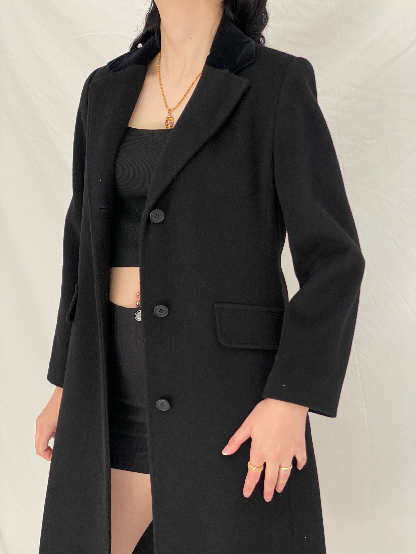Vintage Albert Nipon Black Wool Classic Tailored Long Coat - S
