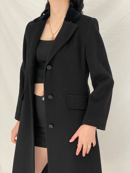 Vintage Albert Nipon Black Wool Classic Tailored Long Coat - S