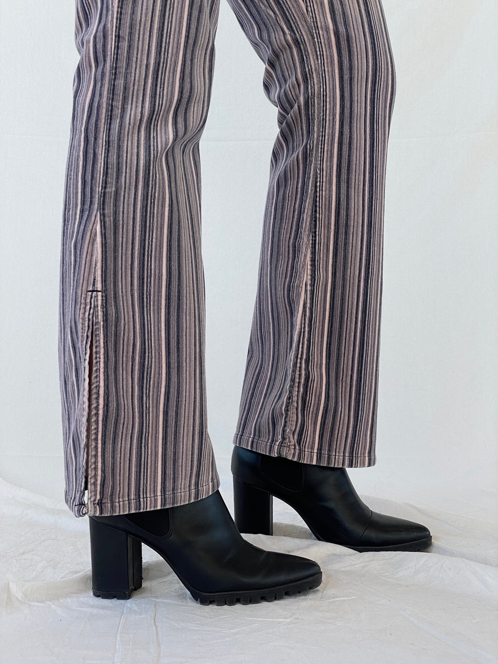 Y2K No Boundaries Striped Pink & Black Corduroy Flare Pants - 40EUR