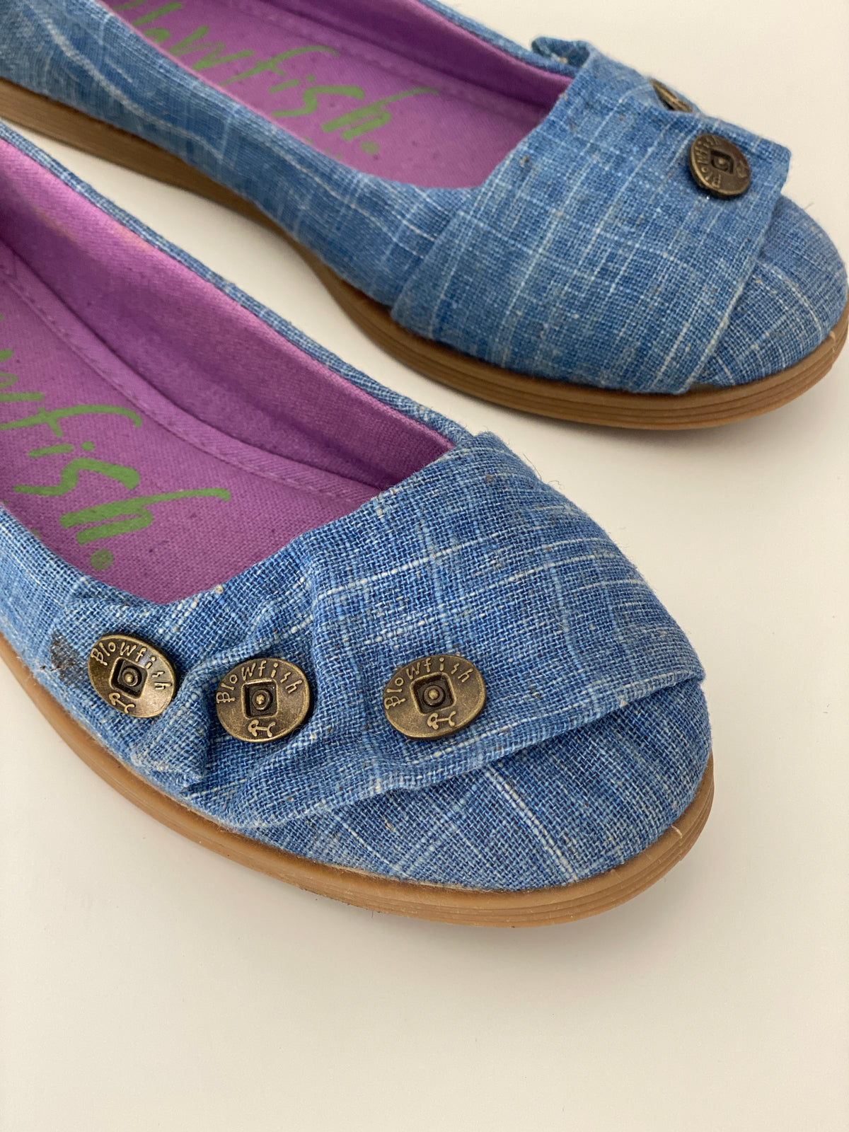 Vintage Y2K Blowfish Malibu Blue Denim Button Ballet Flats - 36.5 EU Vintage Y2K Blowfish Malibu Blue Denim Button Ballet Flats - 36.5 EU