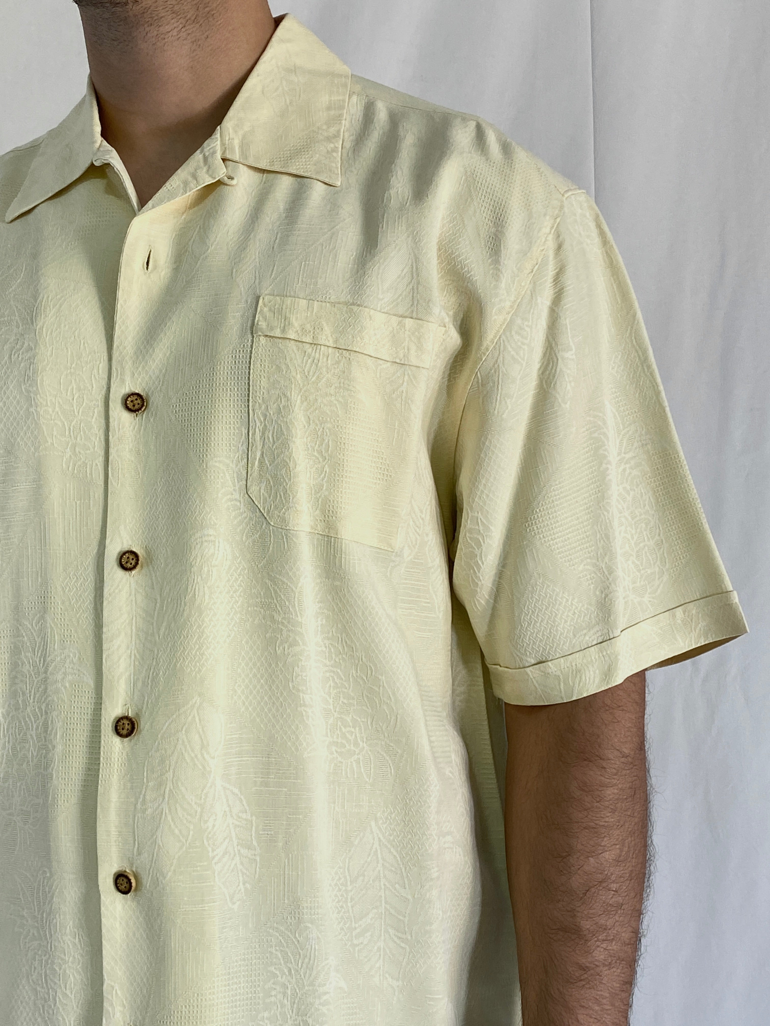 Vintage Jamaica Jaxx Men’s Hawaiian Textured Pineapple Leaf Silk Shirt - L