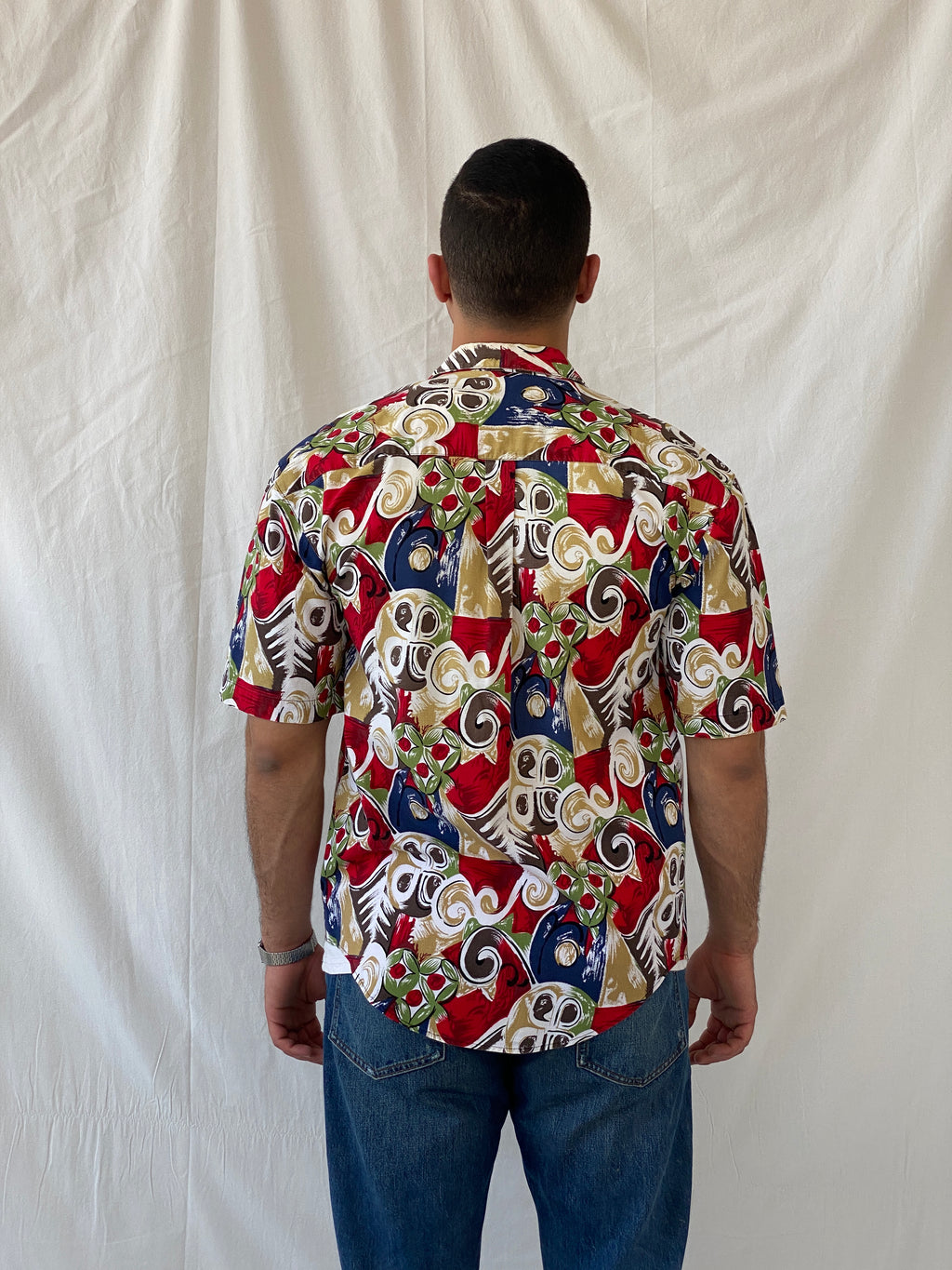 Vintage 90s The Design Crew Men’s Short Sleeve Abstract Multi-color Cotton Shirt - M