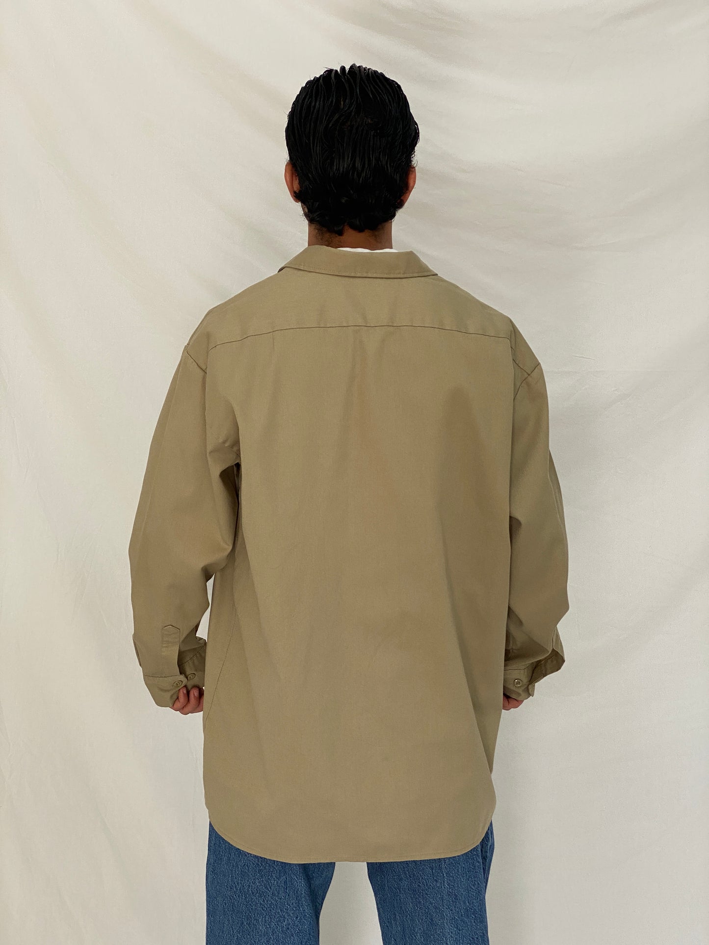 Vintage Dickies Workwear Khaki Button-Up Shirt Beige Utility Work Shirt - XL
