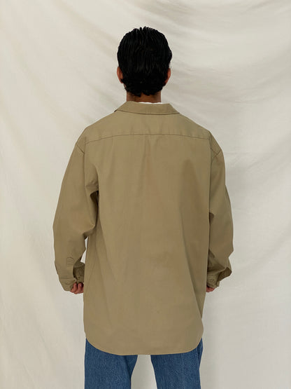 Vintage Dickies Workwear Khaki Button-Up Shirt Beige Utility Work Shirt - XL