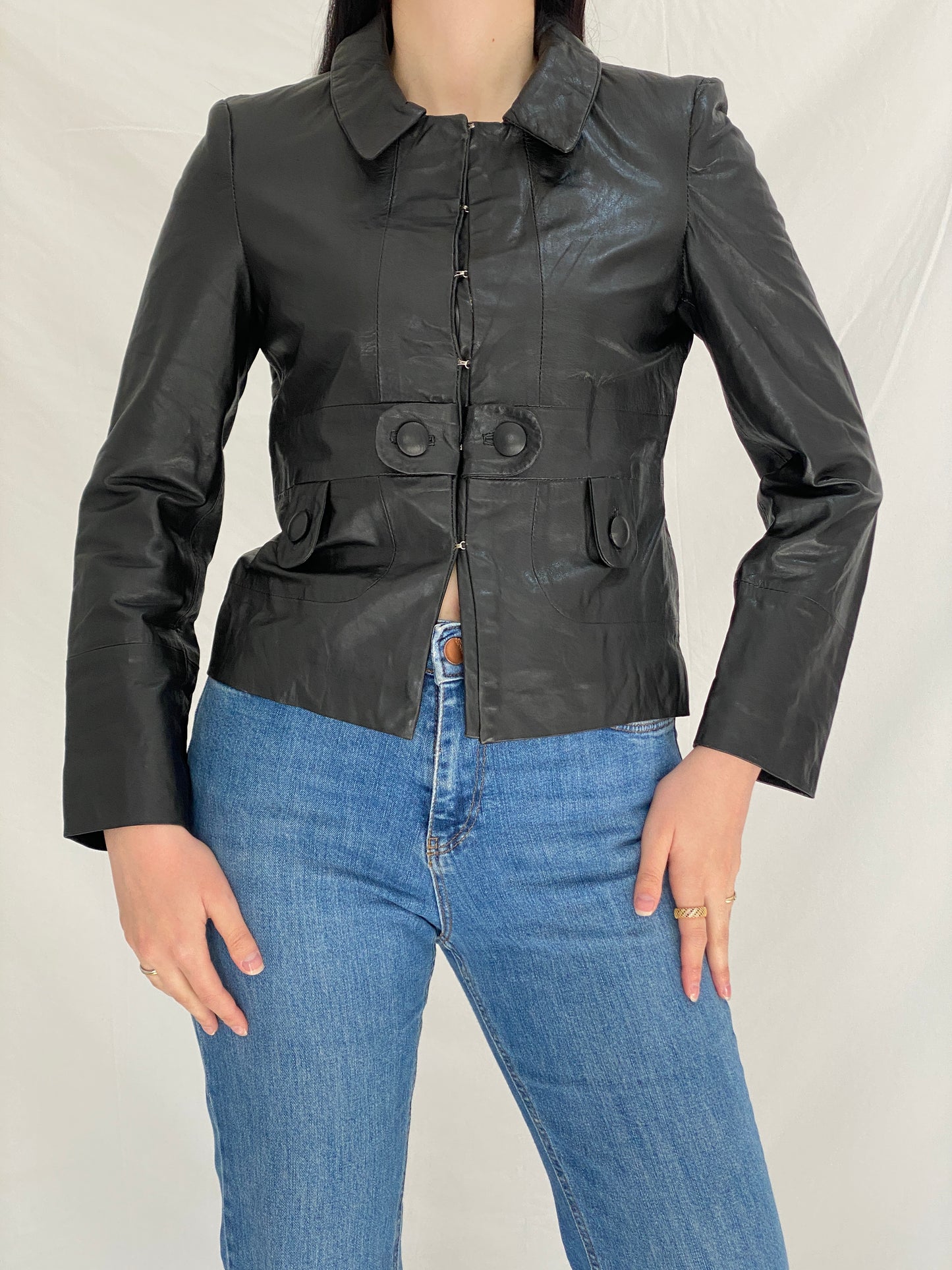 Vintage BOSS Black Genuine Leather Jacket Minimalist Tailored Y2K Fitted Leather Jacket - S