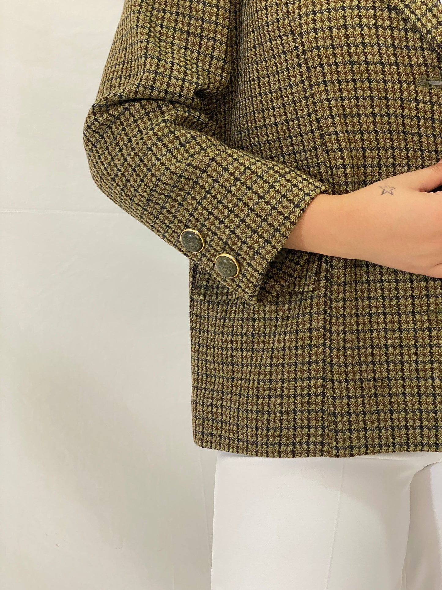 Vintage Alta Costura Olive Green Houndstooth Office Blazer - L