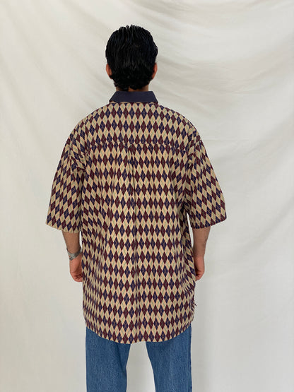 Vintage 90s Michael Thomas Argyle Print Pullover Shirt Oversized Geometric Pattern Shirt - 2XL