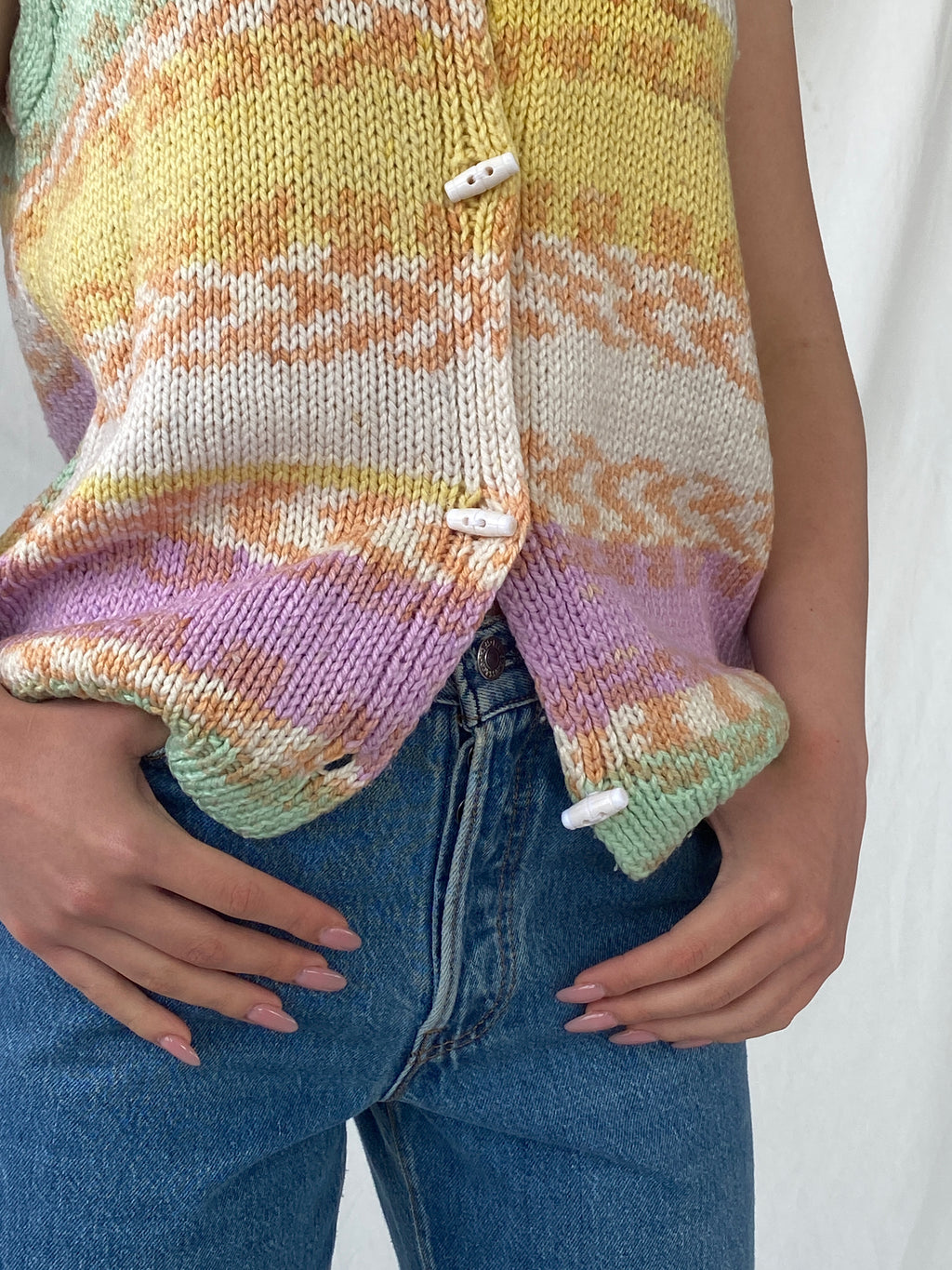 Y2K Pastel Colored Button Up Knitted Vest - M