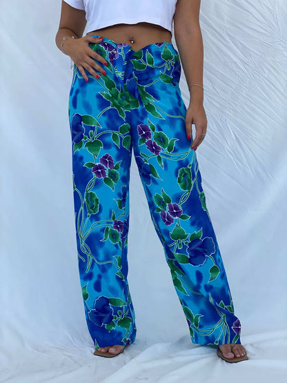 Vintage 90s Jessica Intimates Floral Blue Beach Pants - L - Balagan Vintage Pants 00s, 90s, beach bag, Dina, floral, floral print, NEW IN, vintage pants