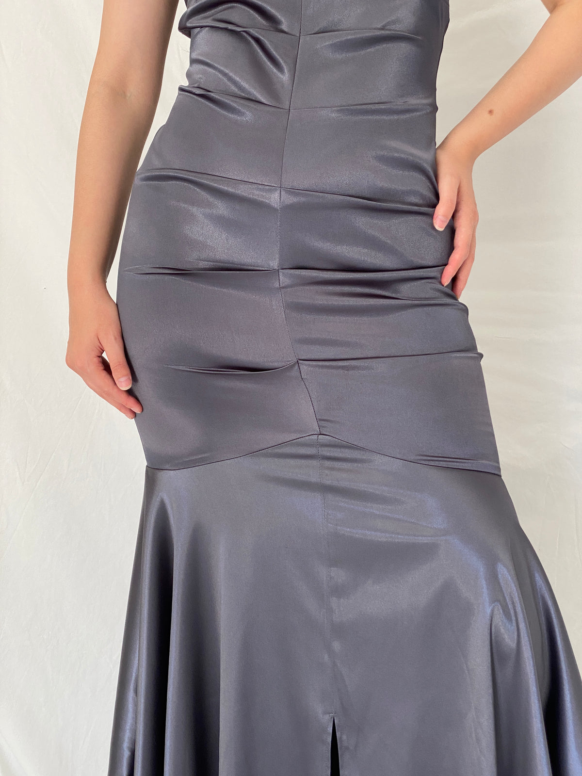 Vintage Y2K Jump Apparel by Wendye Chaitin Charcoal Satin Mermaid Evening Gown - M Vintage Y2K Jump Apparel by Wendye Chaitin Charcoal Satin Mermaid Evening Gown - M