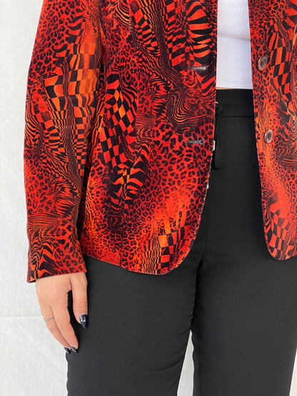 بليزر نسائي عتيق من اللون البرتقالي والأسود - مقاس كبير