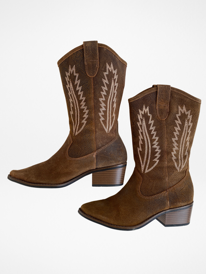 White Mountain Caraway Cowgirl Brown Genuine Leather Boots - 38EUR