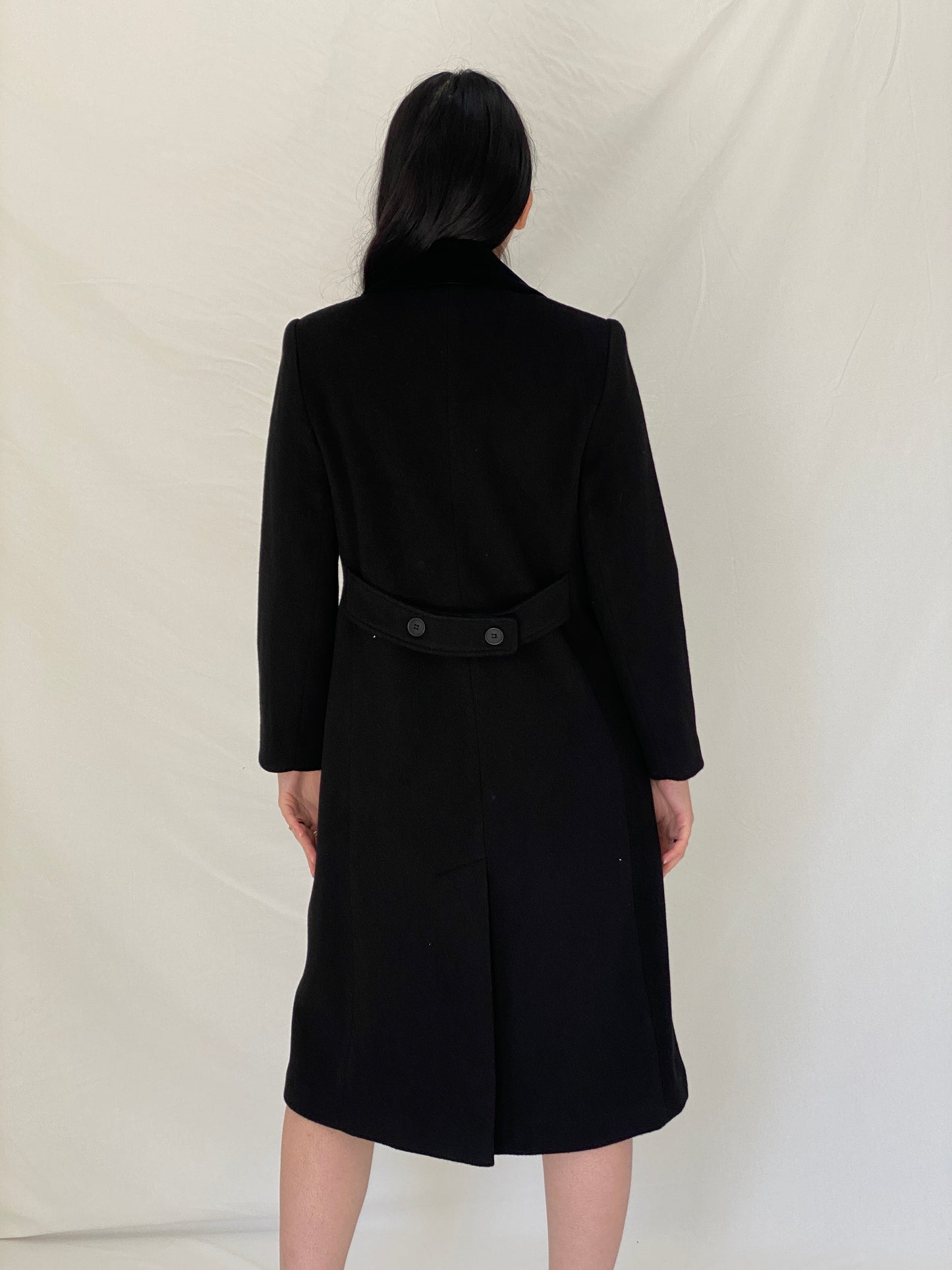 Vintage Albert Nipon Black Wool Classic Tailored Long Coat - S