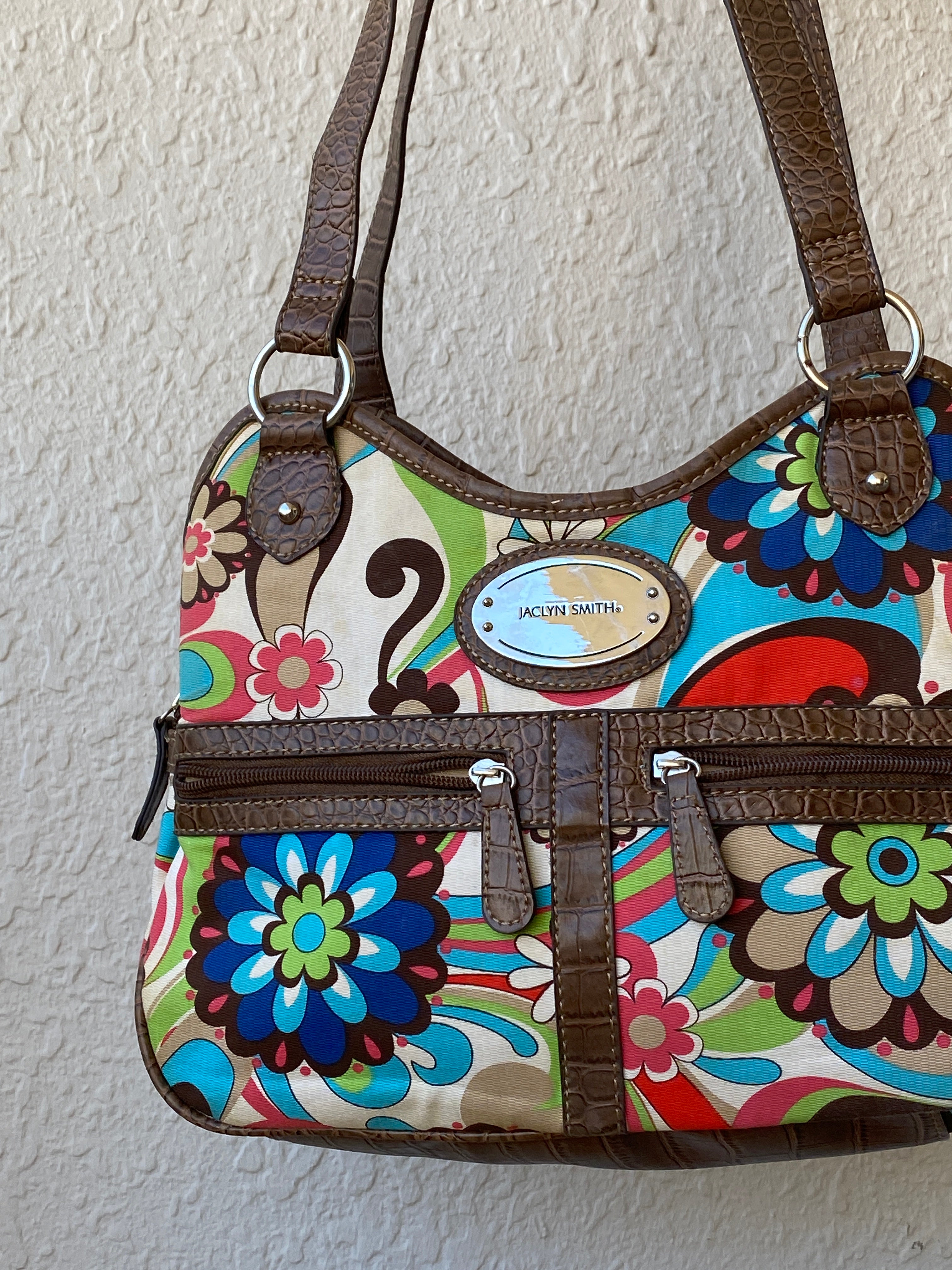 Y2K Jaclyn Smith Faux Leather Floral Colorful Shoulder Bag