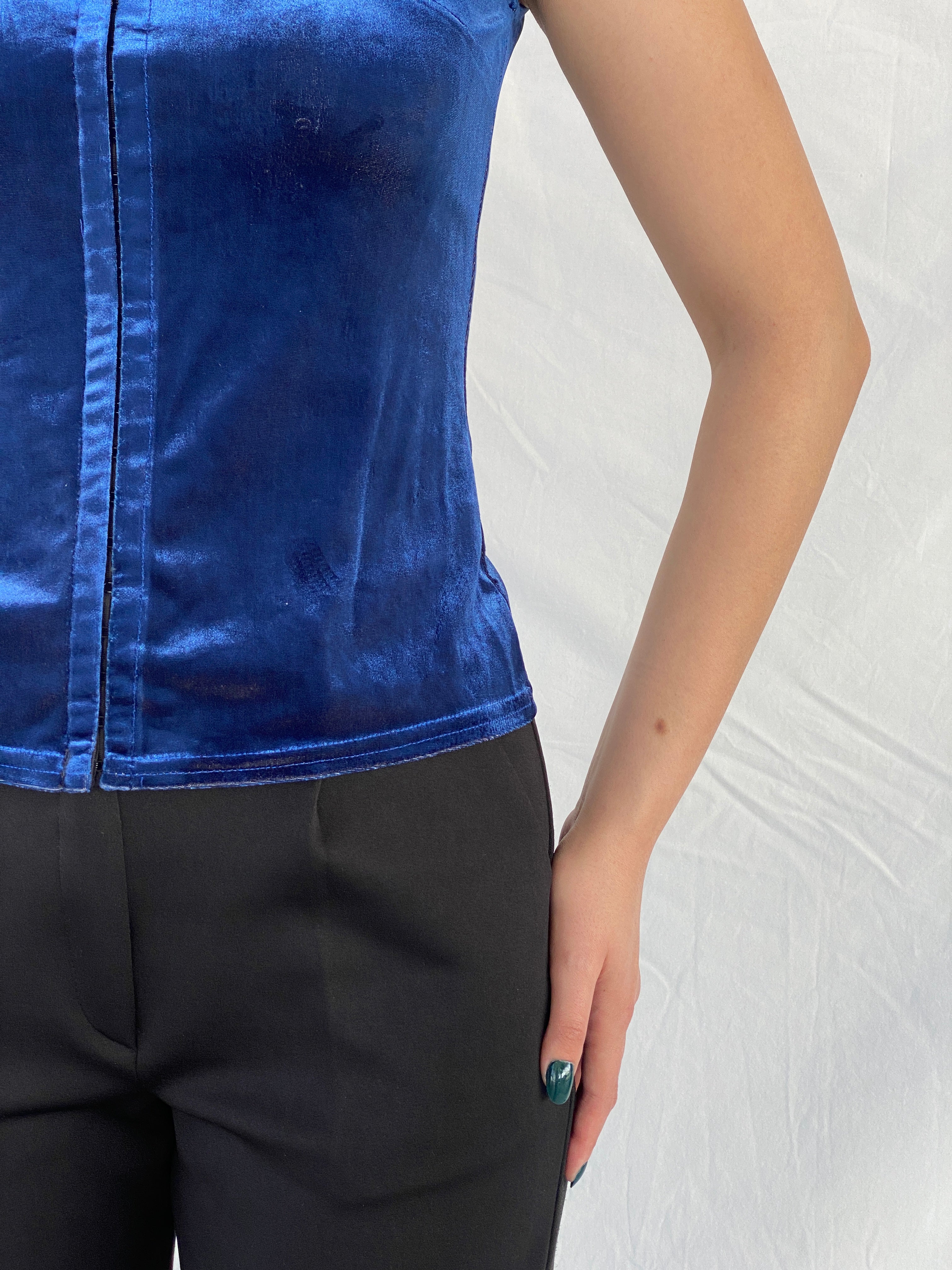 Vintage Bisou-Bisou من تصميم ميشيل بوهبوت مشد أزرق مخملي - M