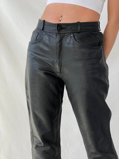 Vintage IXS Black Genuine Leather Motorcycle Pants - L