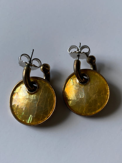 Vintage Lia Sophia Amber Faceted Gold Tone Drop Stud Earrings