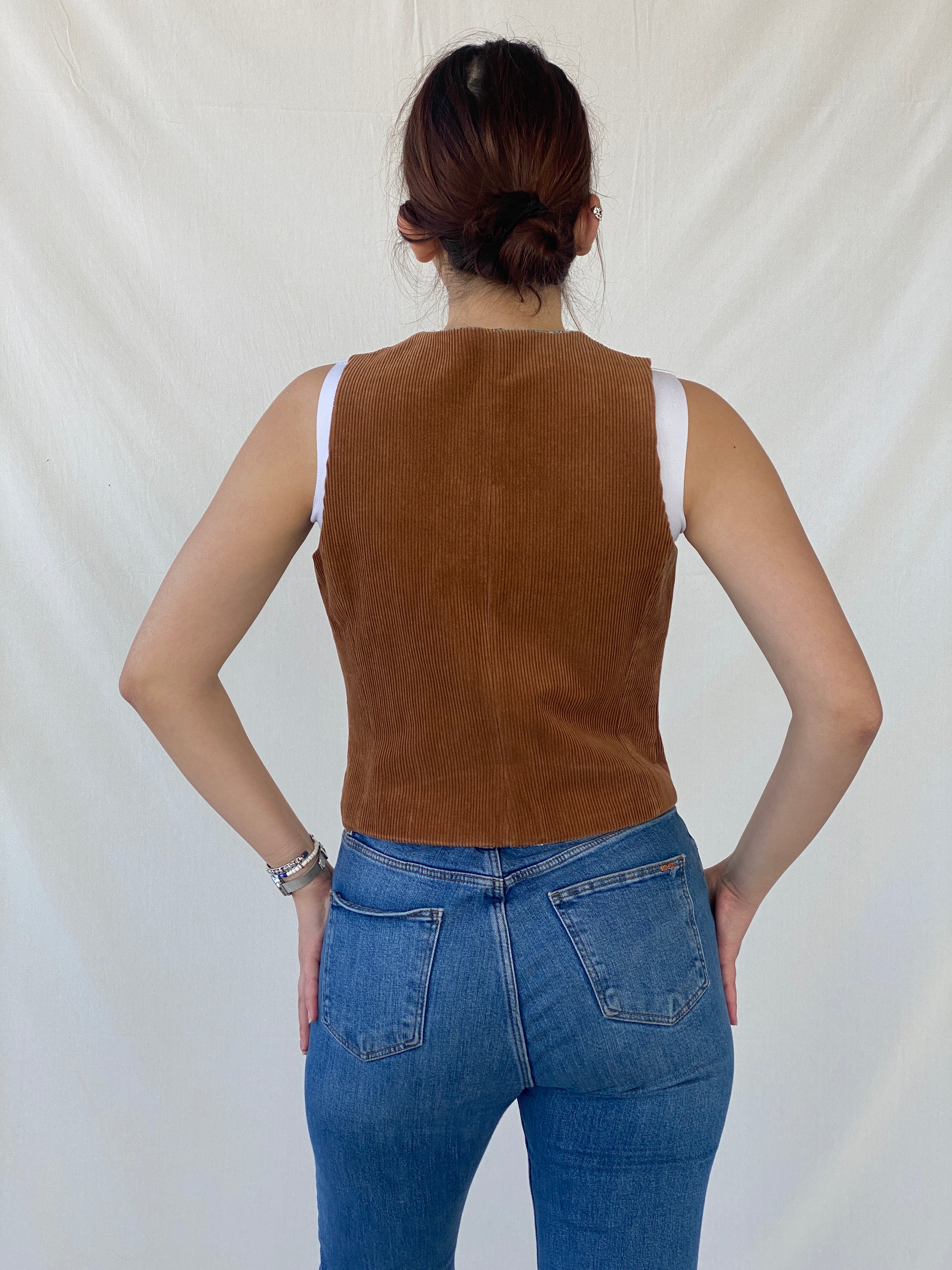 Vintage Groovy Brown Corduroy Asymmetric Vest - S