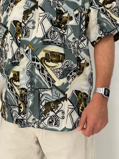 Vintage Valentine Italy Style Abstract Printed Short Sleeve Shirt – M