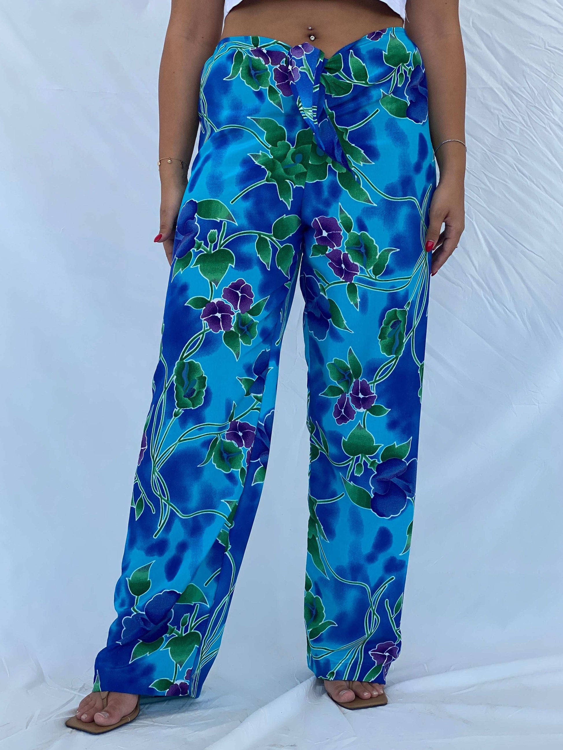 Vintage 90s Jessica Intimates Floral Blue Beach Pants - L - Balagan Vintage Pants 00s, 90s, beach bag, Dina, floral, floral print, NEW IN, vintage pants