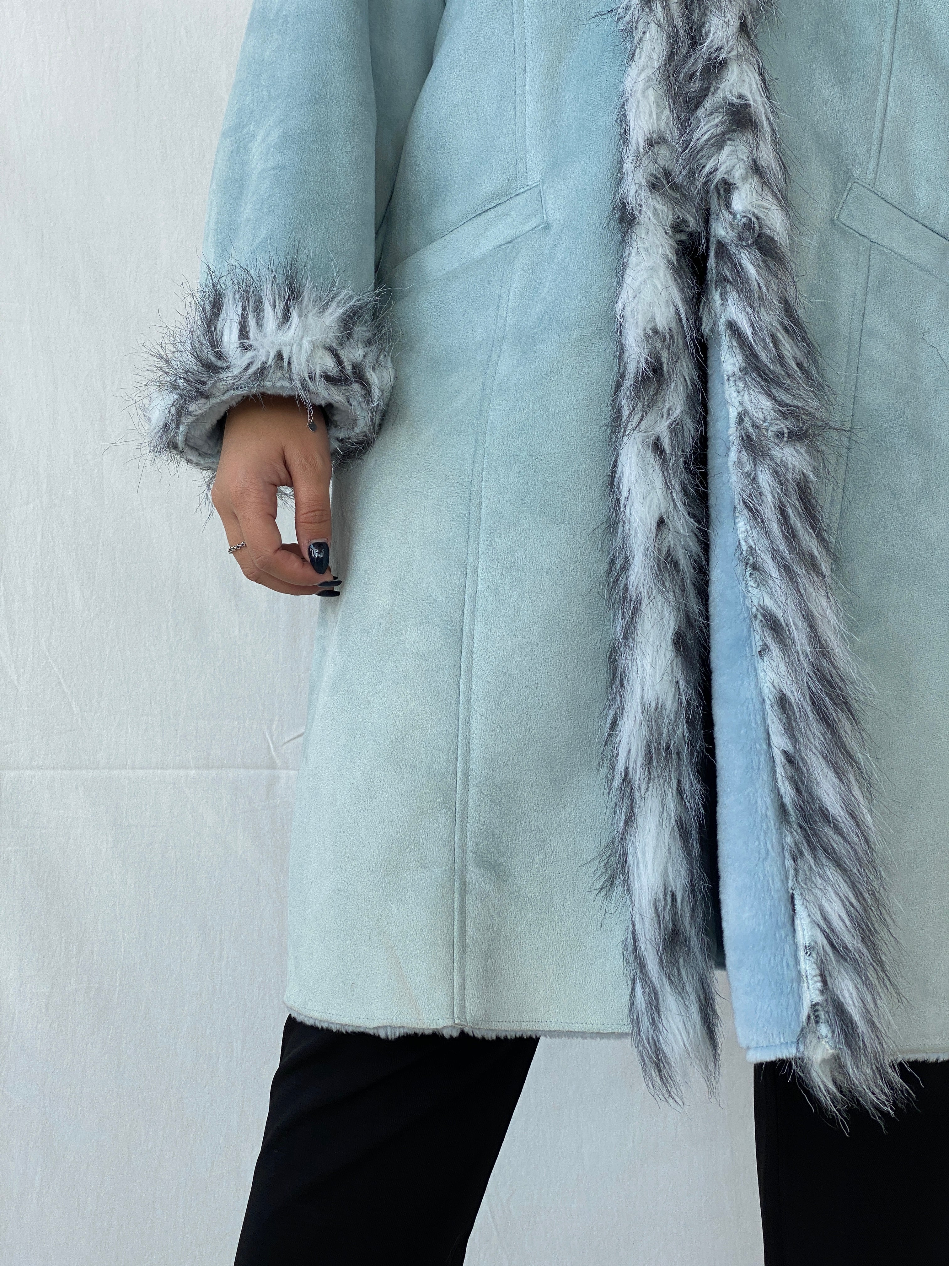 Y2K Blue Faux Fur Afghan Style Penny Lane Coat - 2XL
