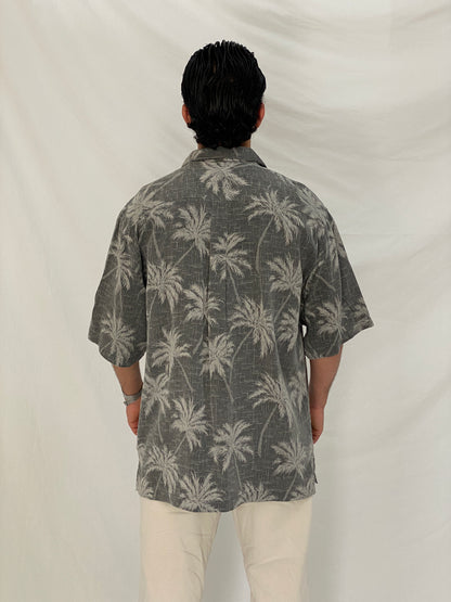 Vintage Jamaica Jaxx Grey Palm Tree Silk Men’s Vacation Shirt – L