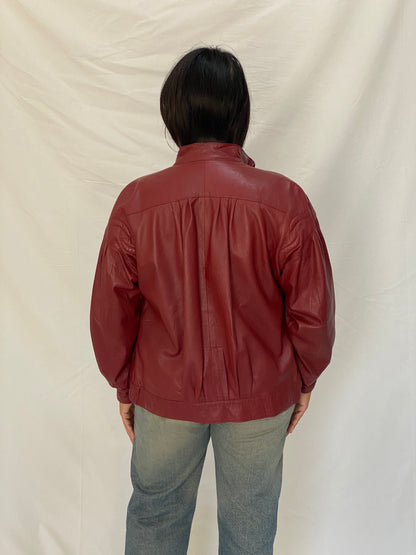 Rare Vintage Humberto J'Re Maroon Leather Bomber Dolman Sleeve Jacket - L