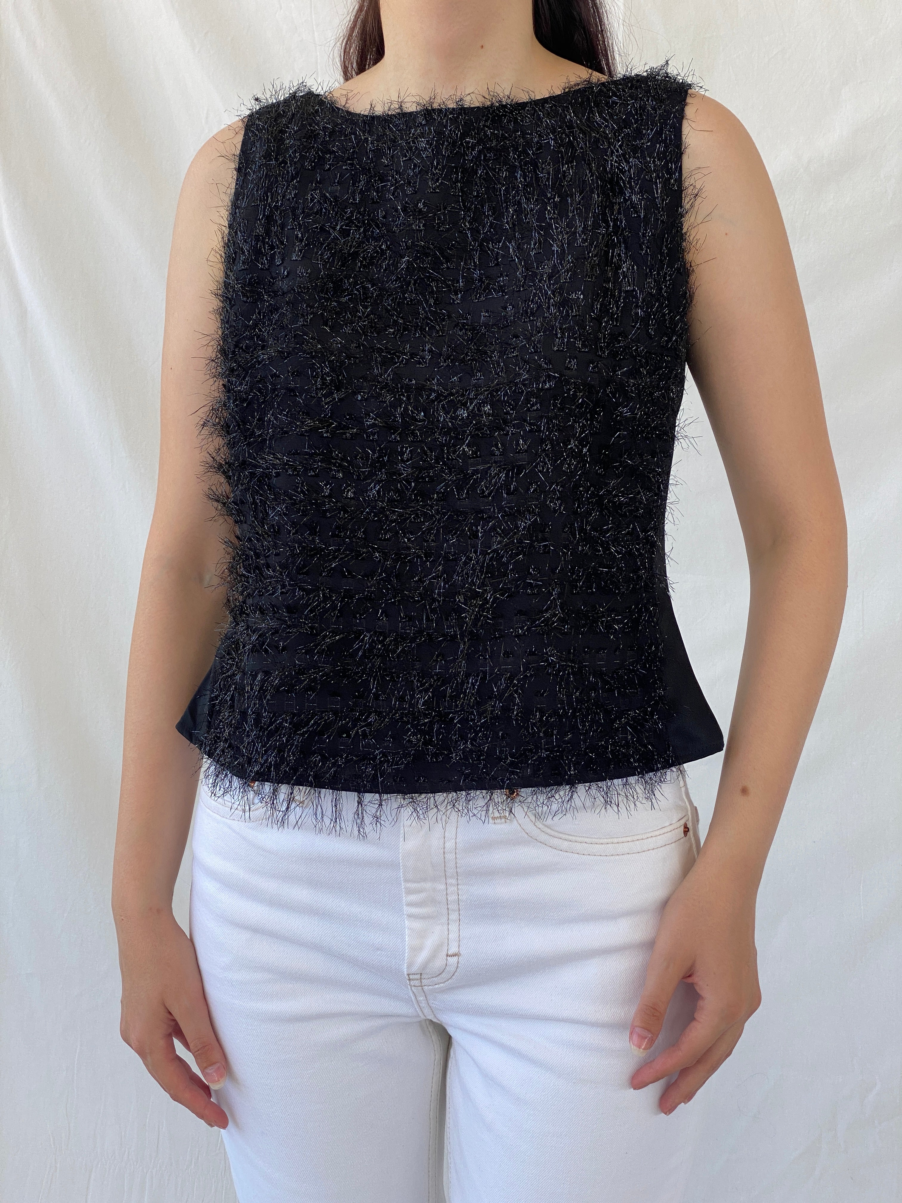 Y2K Nudiir Current Air Textured Black Sleeveless Party Sparkle Top - M