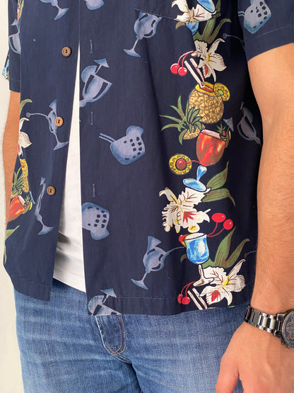 Vintage Steve & Barry’s Classic Hawaiian Navy Cocktail Print Camp Shirt - M