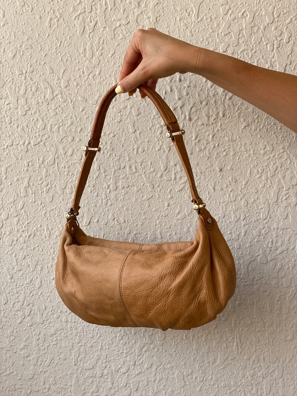 Liz Claiborne Genuine Leather Shoulder Bag Tan Hobo Mini Purse