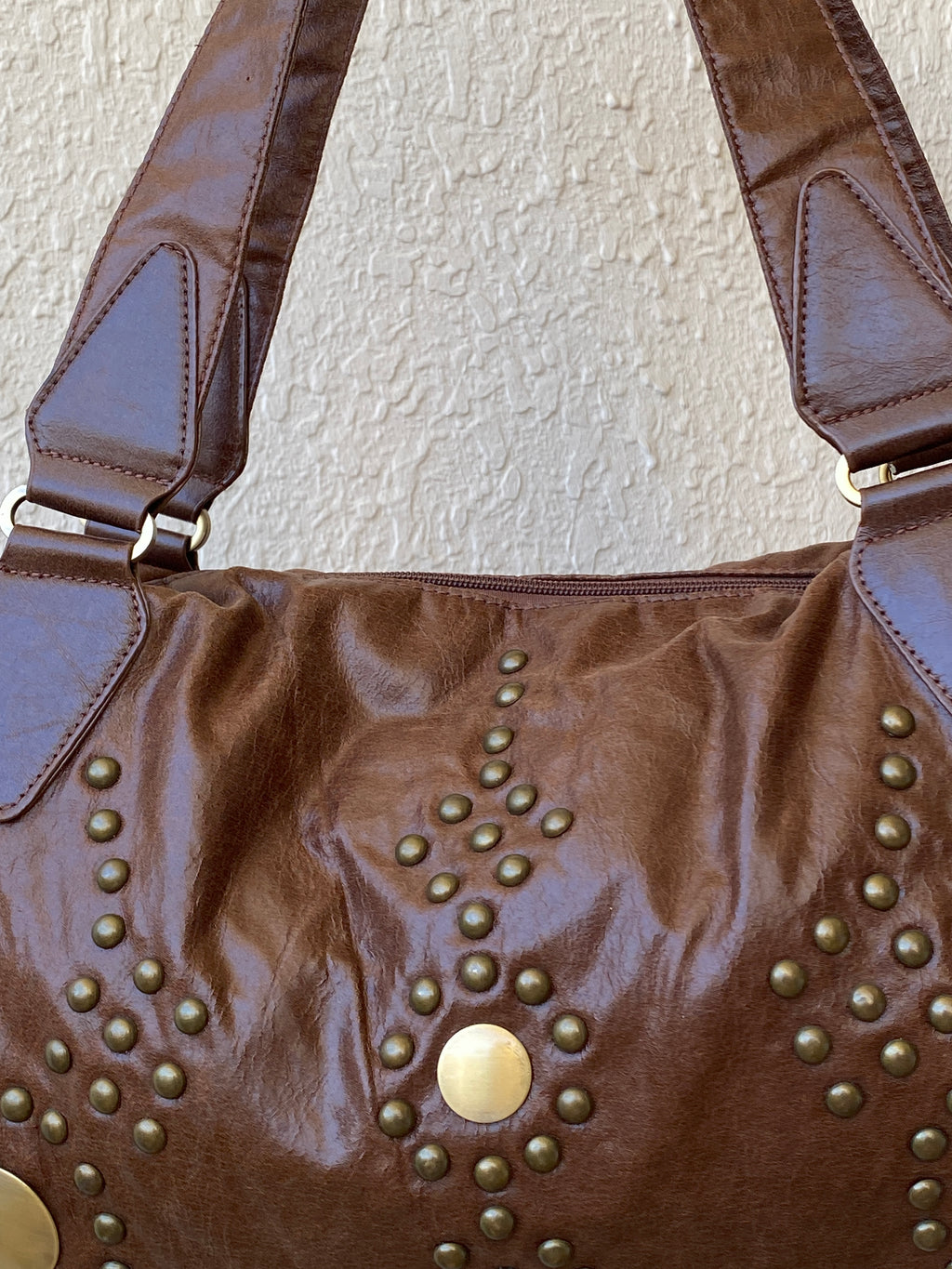 Stunning MARC PICARD Brown Purse Western Bronze Studded Shoulder Bag