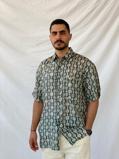 Vintage 90s Robert Stock Half Sleeve Silk Shirt - L