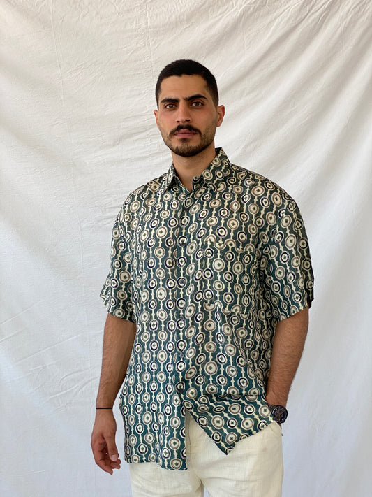 Vintage 90s Robert Stock Half Sleeve Silk Shirt - L