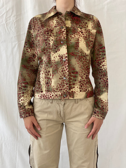 Vintage August Silk Logic Beige Red Animal Print Light Cotton Jacket - M