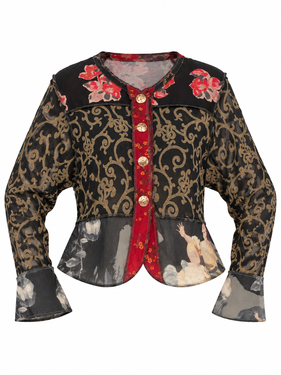 Vintage Nothing Matches Black Mixed Print Patchwork Cardigan – M