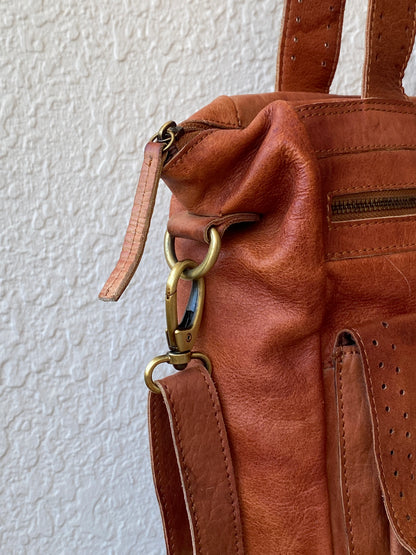 Vintage 5th Avenue Distressed Leather Multi-Pocket Convertible Tote Bag