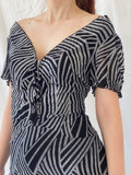 Vintage Jimmy Jean Australia Black Gray Zebra Print Midi Dress - M