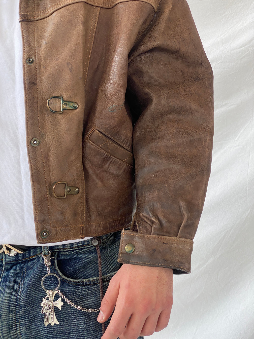 Vintage GELY CUIR Paris Genuine Brown Leather Cropped Heavy Bomber Jacket - S