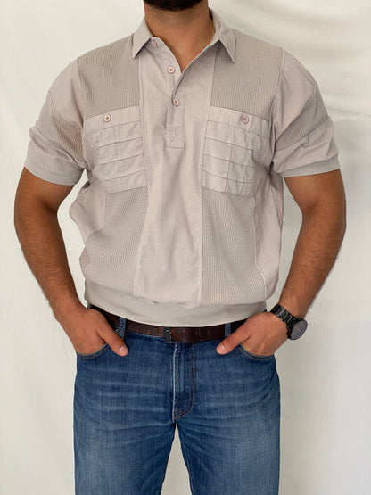 Vintage 90s Alexxus Exclusive Gray Textured Panel Polo Shirt – L