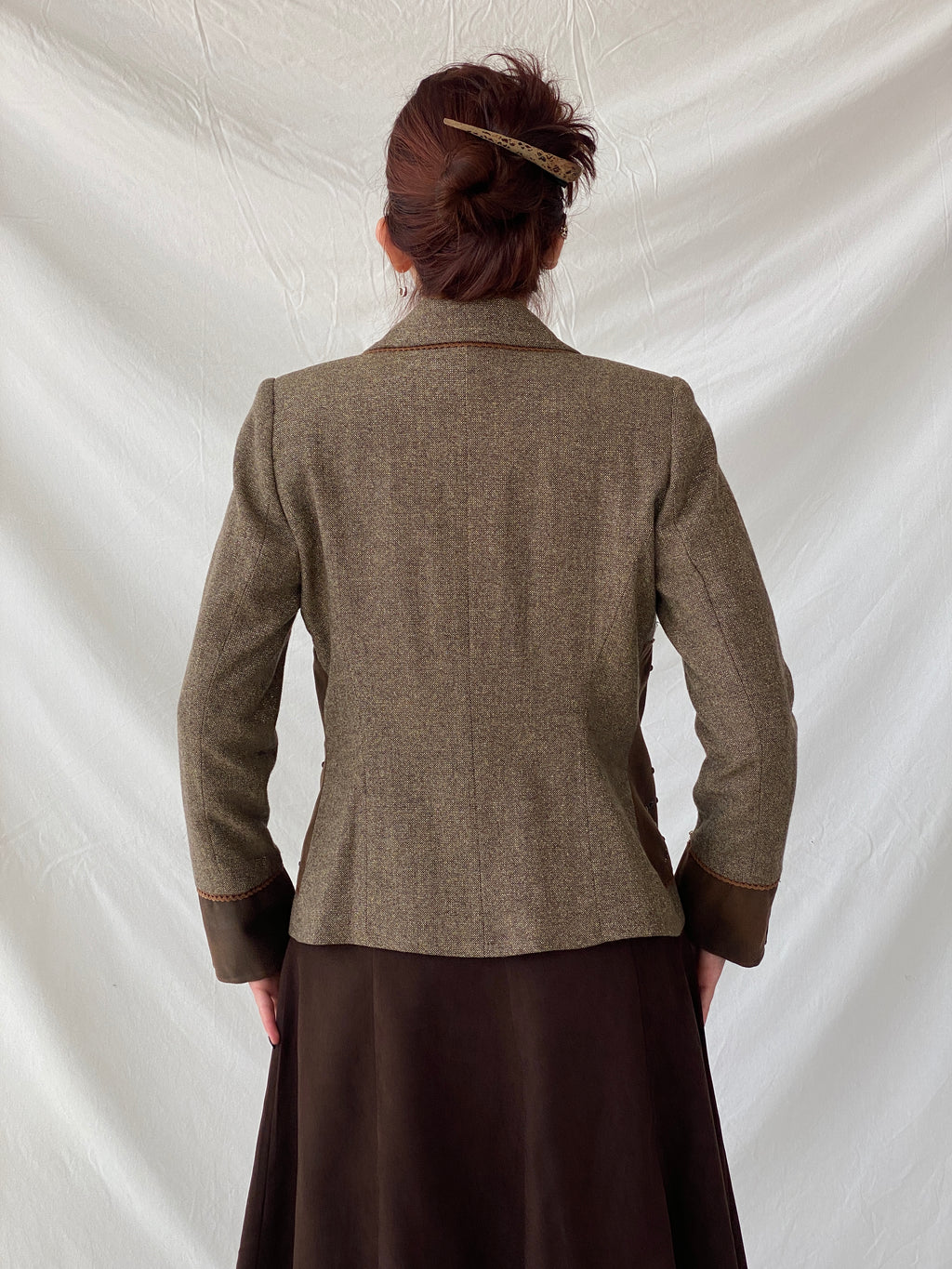 Statement Gürler Giyim Women’s Suede-Like Patches Brown Blazer - L