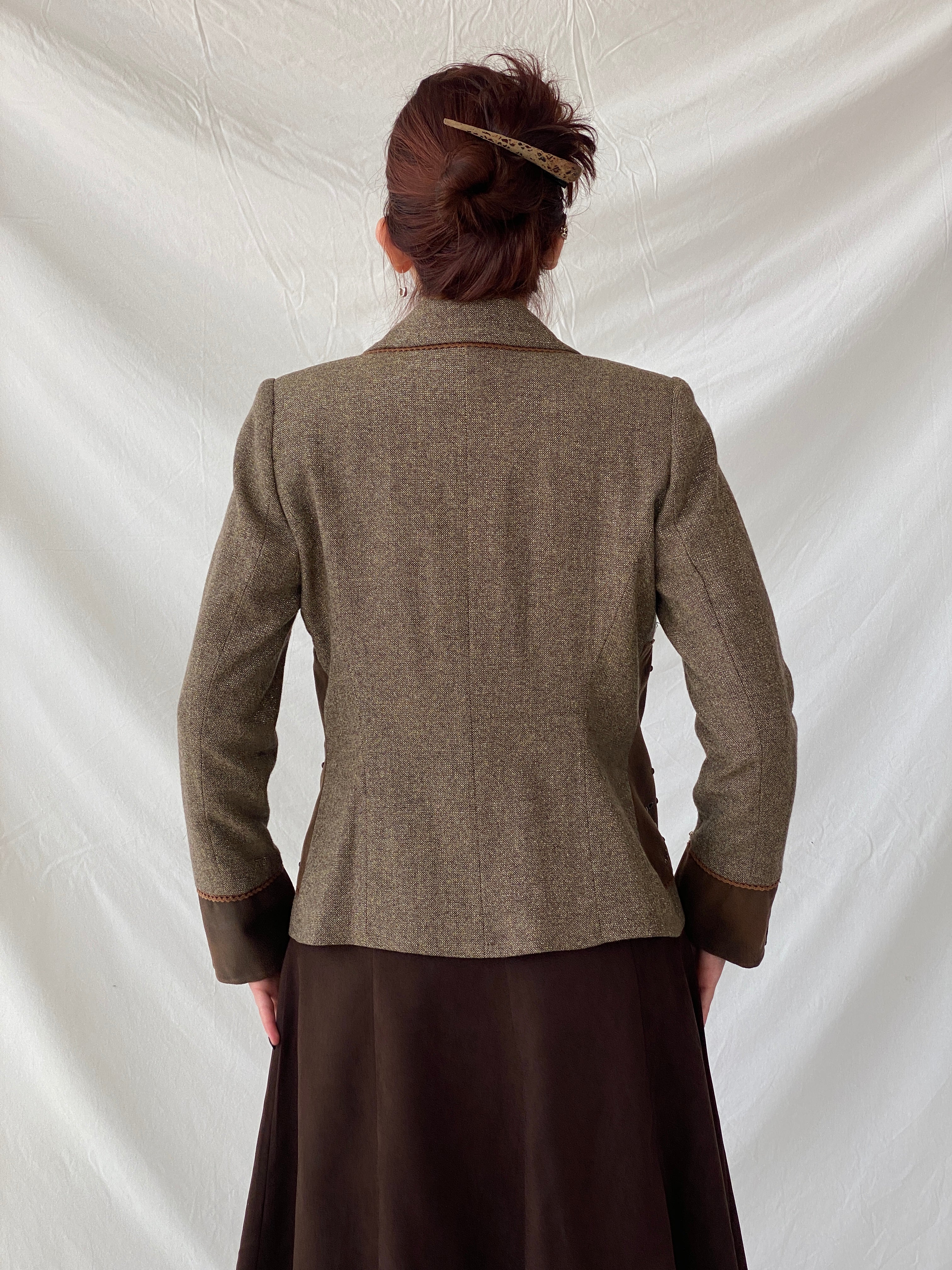 Statement Gürler Giyim Women’s Suede-Like Patches Brown Blazer - L