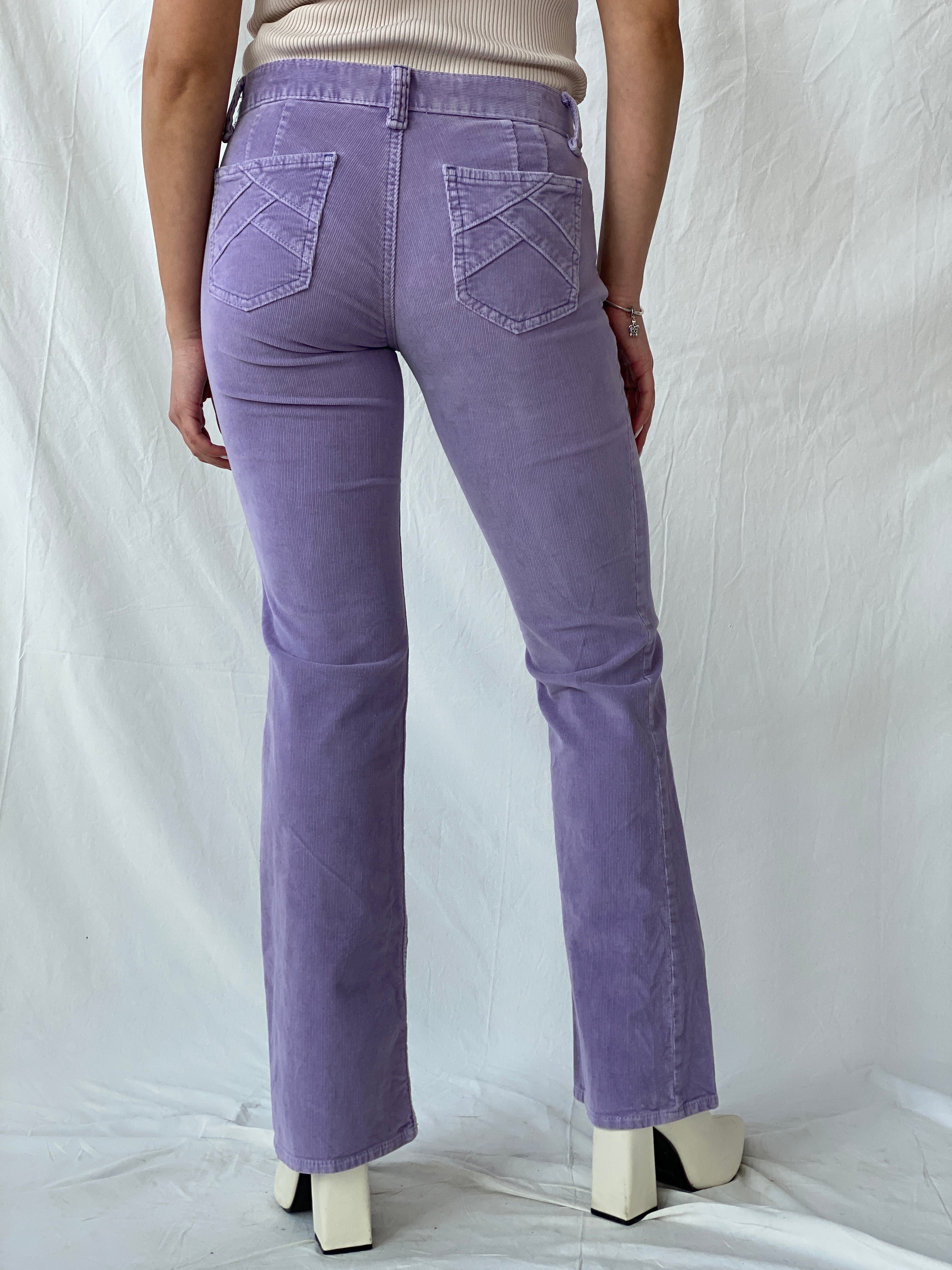 Vintage Y2K Gap Purple Corduroy Ultra Low Rise Stretch Flare Pants - 36EUR