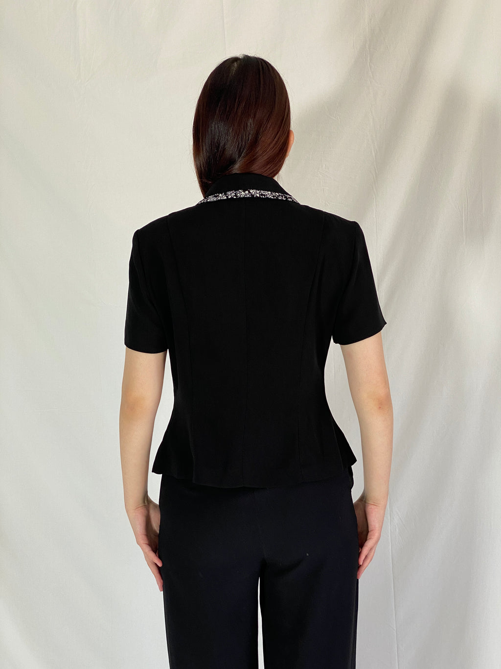 Danny & Nicole Vintage Black Blazer Women’s Short Sleeve Tailored Office Jacket with Waist Detail - M