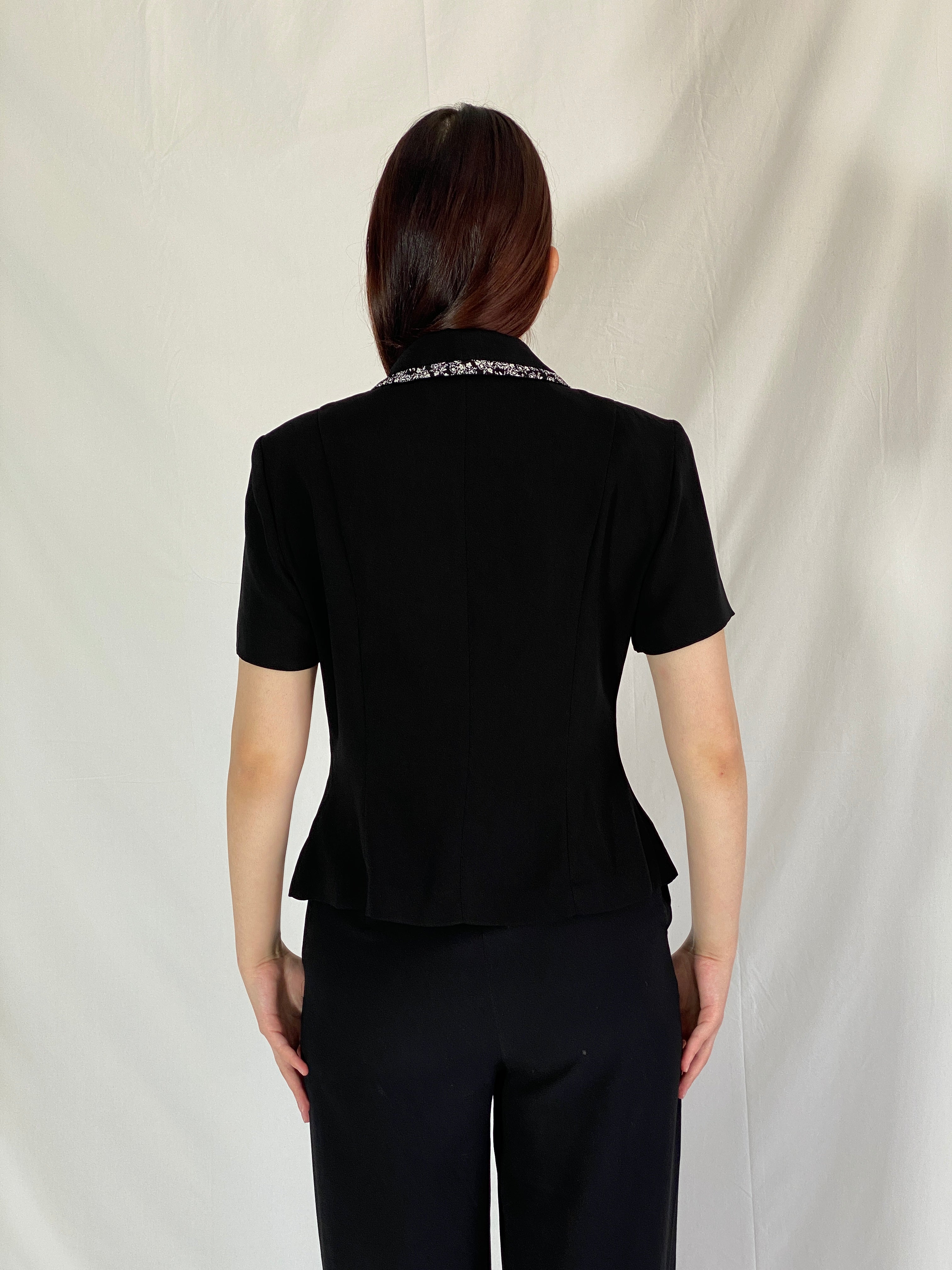 Danny & Nicole Vintage Black Blazer Women’s Short Sleeve Tailored Office Jacket with Waist Detail - M